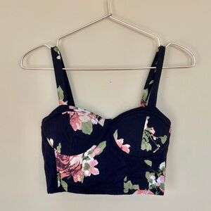 Black and Pink Floral Crop Top. Size XS/Small
